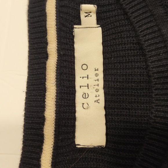 Celio Atelier Mens Long Sleeve Crewneck Navy Blue Tan And Grey Sweater Medium - Picture 2 of 7